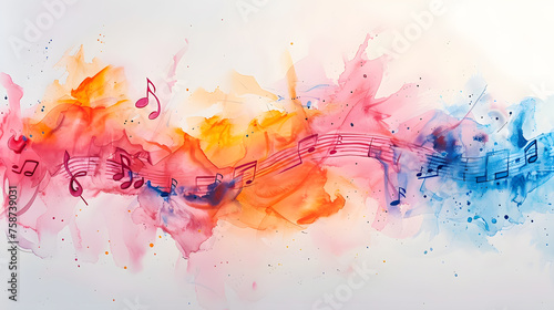 one line art of musical notes, minimalist, watercolor art