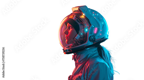 A woman in a high-tech cosmonaut suit isolated on a transparent background