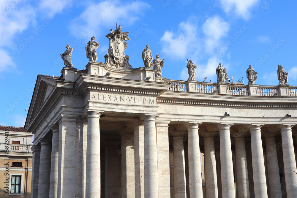 Detail of colonnade at Saint Peters Square in the Vatican	
