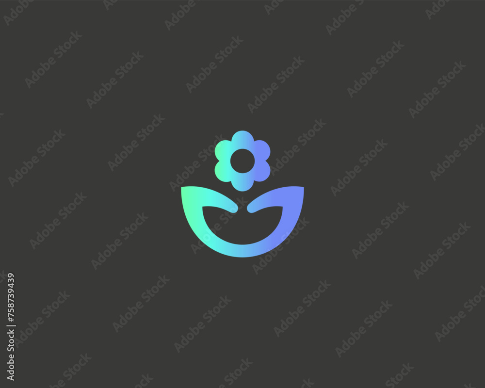 Abstract flower in hands logo. Creative gardening vector sign. Universal plant garden florist icon. Abstract flower in hands logo. Creative gardening vector sign. Universal plant garden florist icon.