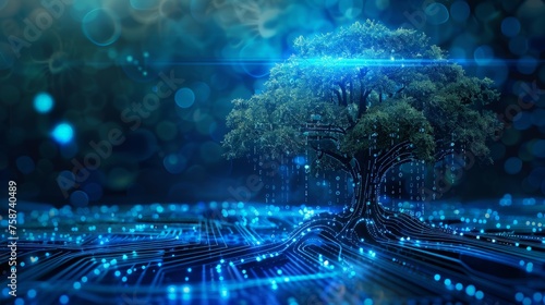digital tree on technology background represent growth of modern age digital media
