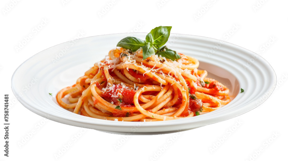 Primavera Spaghetti on a plate isolated on transparent png background. Generative ai 