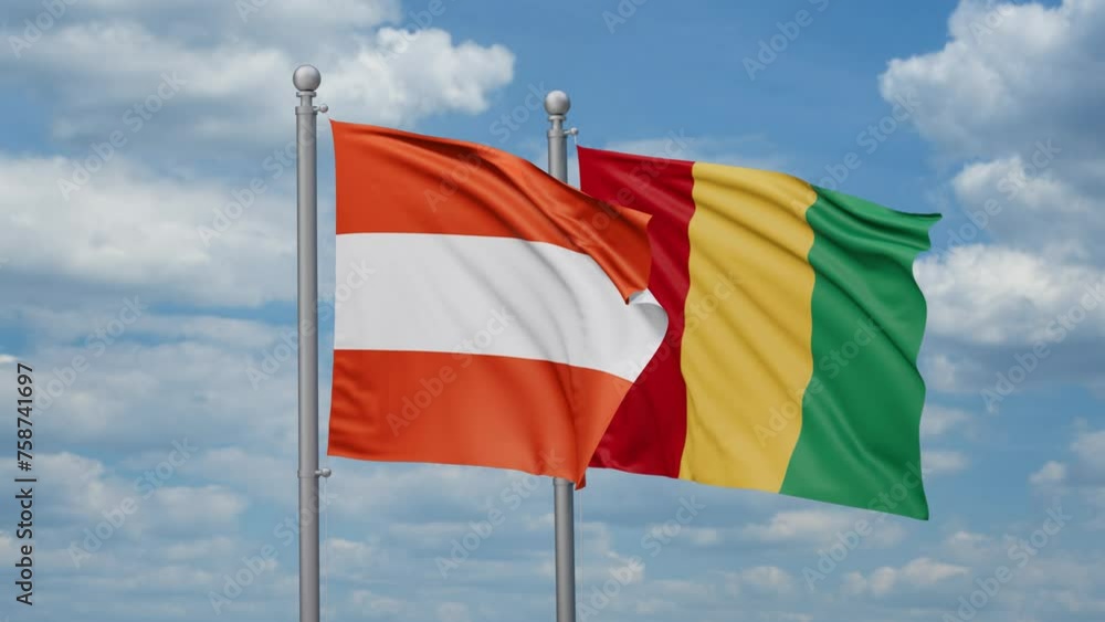 Republic of Guinea and Austria two flags waving together, looped video, two country relations concept Republic of Guinea and Austria two flags waving together, looped video, two country relations concept