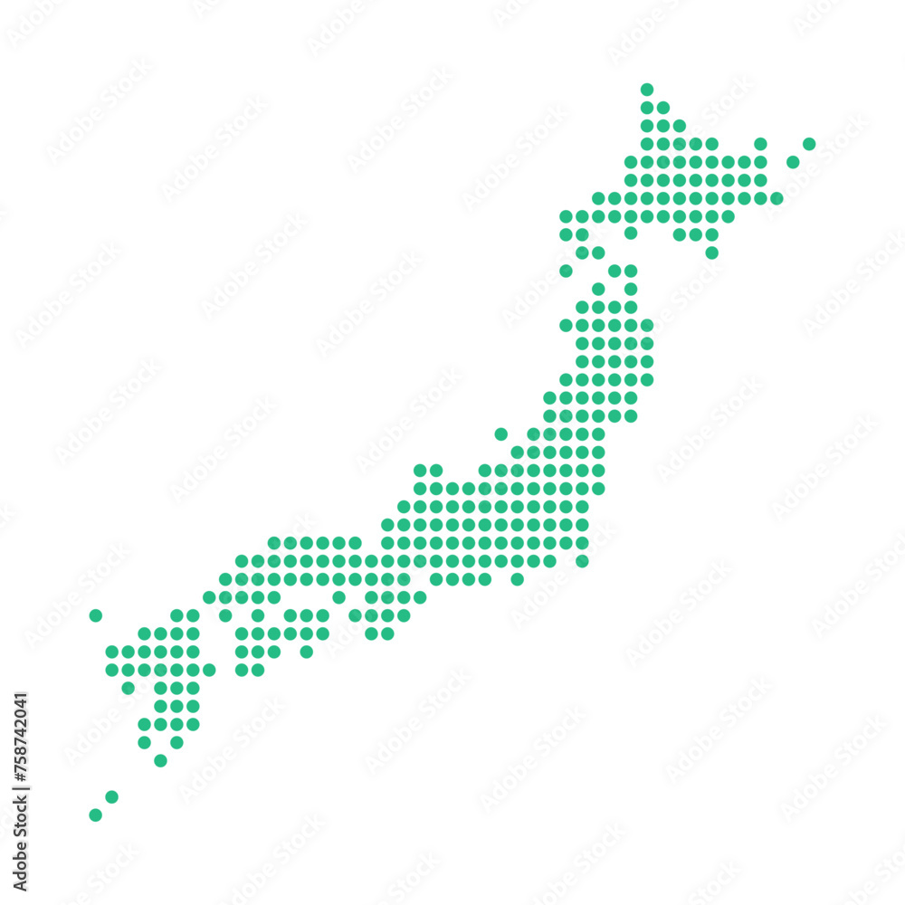 緑色の丸で作ったシンプルな日本地図 - 日本列島のシルエットのマップ