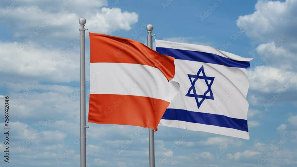 Israel and Austria two flags waving together, looped video, two country relations concept Israel and Austria two flags waving together, looped video, two country relations concept