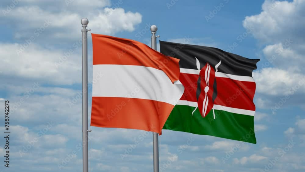 Kenya and Austria two flags waving together, looped video, two country relations concept Kenya and Austria two flags waving together, looped video, two country relations concept