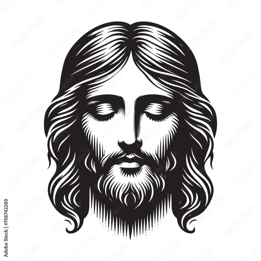 Jesus face. Engraving black vector illustration, ink sketch
Jesus face. Engraving black vector illustration, ink sketch