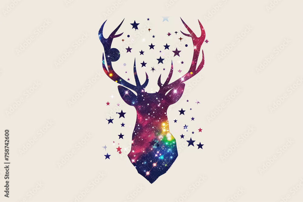 a minimalist deer head illustration on a white background, showcasing elongated antlers in a stylized form set against a cosmos a minimalist deer head illustration on a white background, showcasing elongated antlers in a stylized form set against a cosmos
