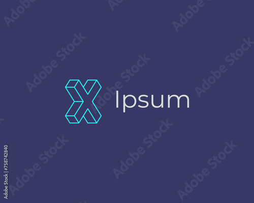 Abstract letter X logotype isometric style. Universal flat vector monogram.