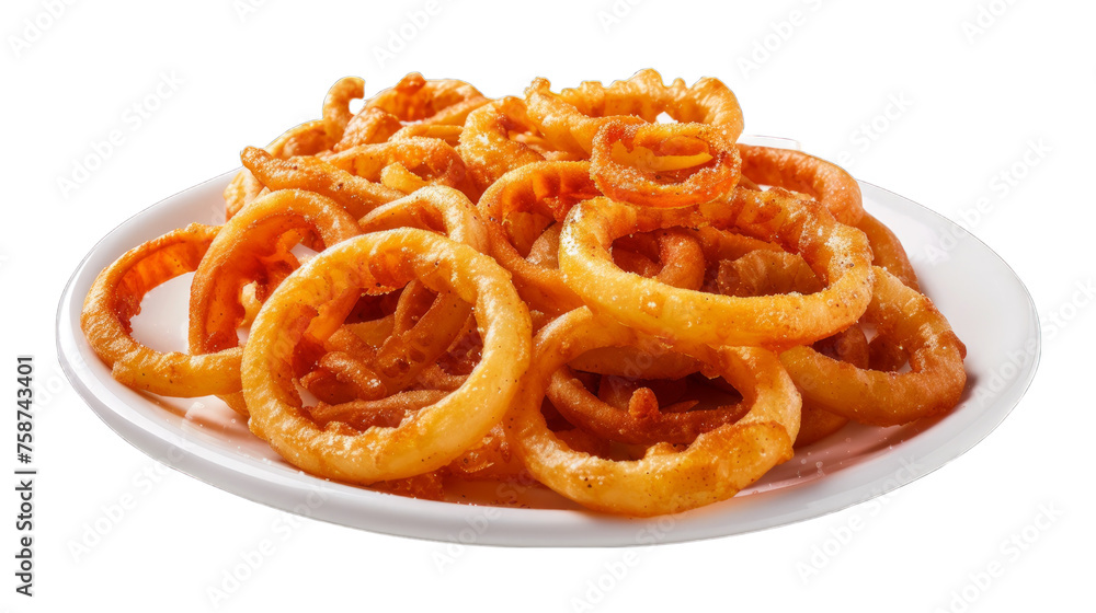 Seasoned Curly Fries on a plate isolated on transparent png background. Generative ai 