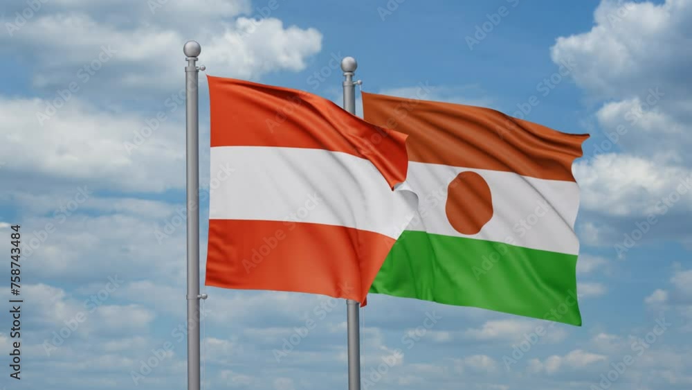 Niger and Austria two flags waving together, looped video, two country relations concept Niger and Austria two flags waving together, looped video, two country relations concept