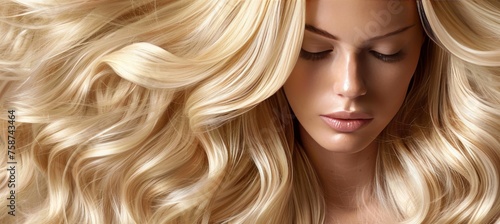 Beautiful background of healthy smooth and shiny blonde hair texture for design and beauty concepts photo