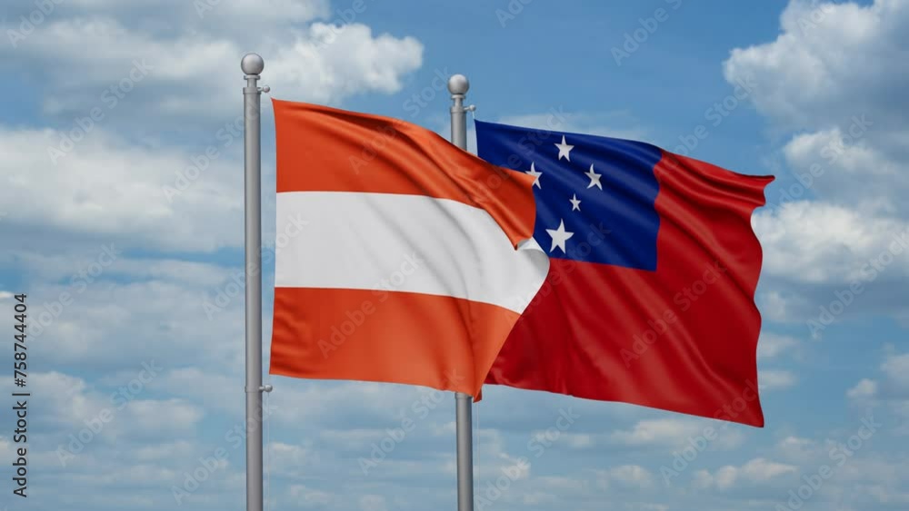 Samoa and Austria two flags waving together, looped video, two country cooperation concept Samoa and Austria two flags waving together, looped video, two country cooperation concept