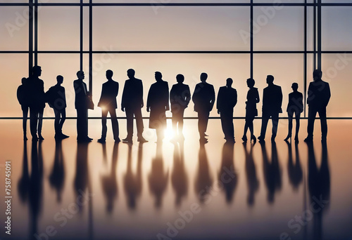 Group diversity silhouette multiethnic people from the side. Community of colleagues or collaborators Concept of bargain agreement or pact photo