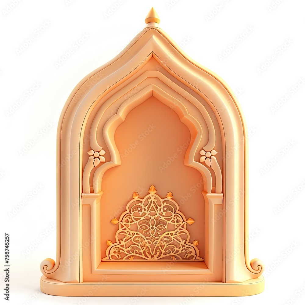 Apricot islamic prayer niche icon isolated on white