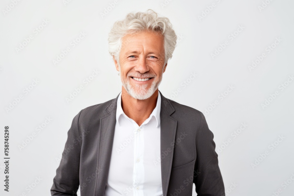 Portrait of a happy senior man smiling at the camera against white background Portrait of a happy senior man smiling at the camera against white background