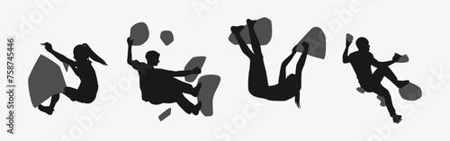 climbing wall silhouette collection set. sport, extreme, bouldering, rock, concept. different actions, poses. vector illustration.