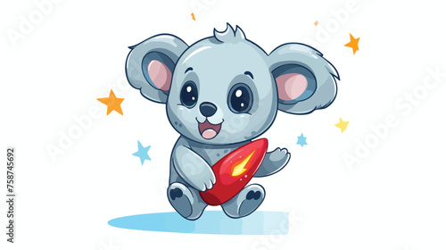 Fototapeta Naklejka Na Ścianę i Meble -  Cute koala holding a rocket. Animal cartoon concept