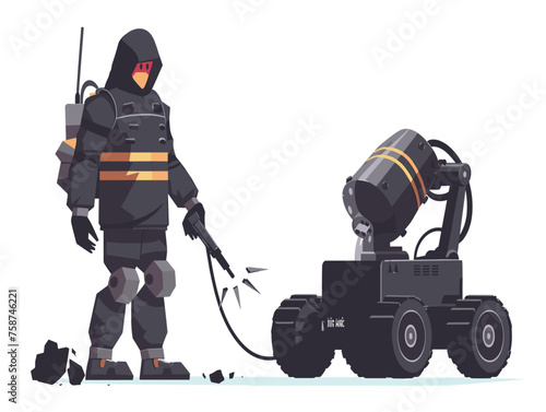  A bomb disposal expert remotely operates a bomb disposal robot to safely defuse a dangerous explosive device. 