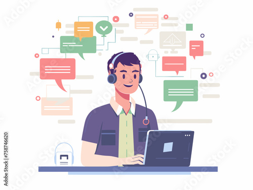  A customer service representative uses artificial intelligence-powered software to answer frequently asked questions and guide customers to the appropriate resources. 