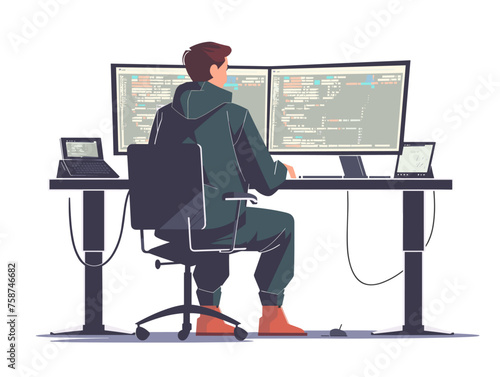  A cybersecurity analyst scans lines of code for vulnerabilities vigilant against potential cyberattacks. 