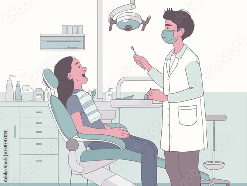 A dentist cleans a patient's teeth with precision explaining proper brushing and flossing techniques. 