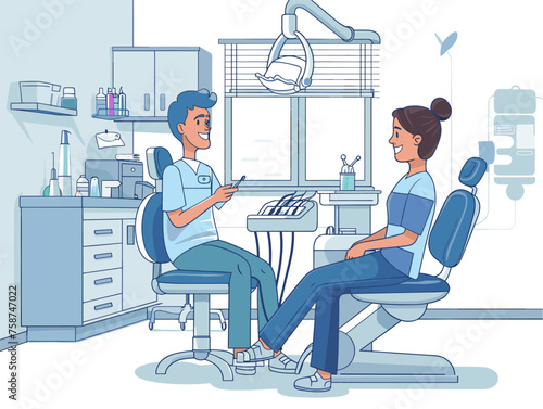  A dentist cleans a patient's teeth with precision explaining proper brushing and flossing techniques. 