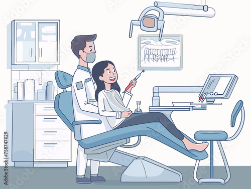  A dentist cleans a patient's teeth with precision explaining proper brushing and flossing techniques. 