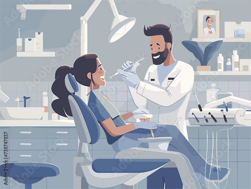  A dentist cleans a patient's teeth with precision explaining proper brushing and flossing techniques. 