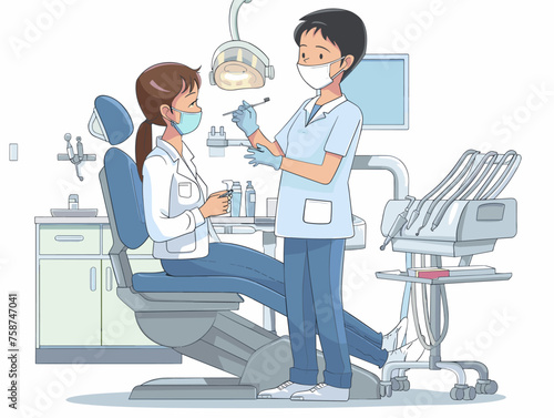  A dentist cleans a patient's teeth with precision explaining proper brushing and flossing techniques. 