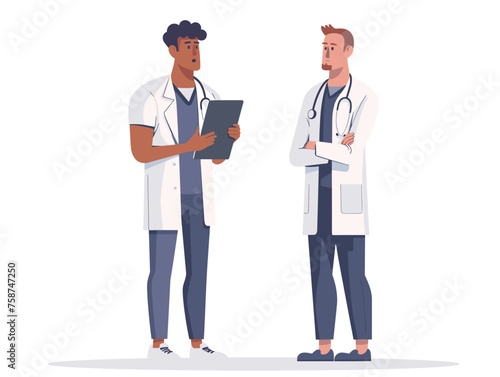  A doctor in scrubs examines an X-ray with a concerned expression another doctor standing beside them for consultation. 
