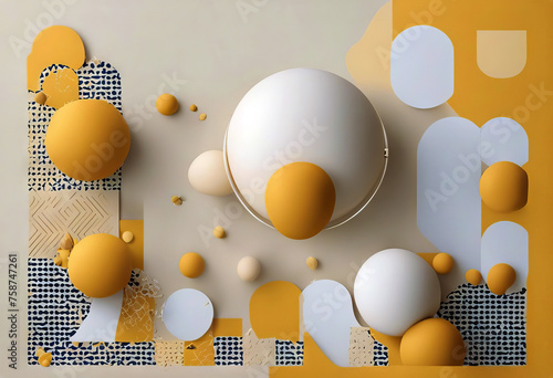 Modern abstract background with yellow pastel and retro-themed memphis elements for posters banners and website landing pages photo