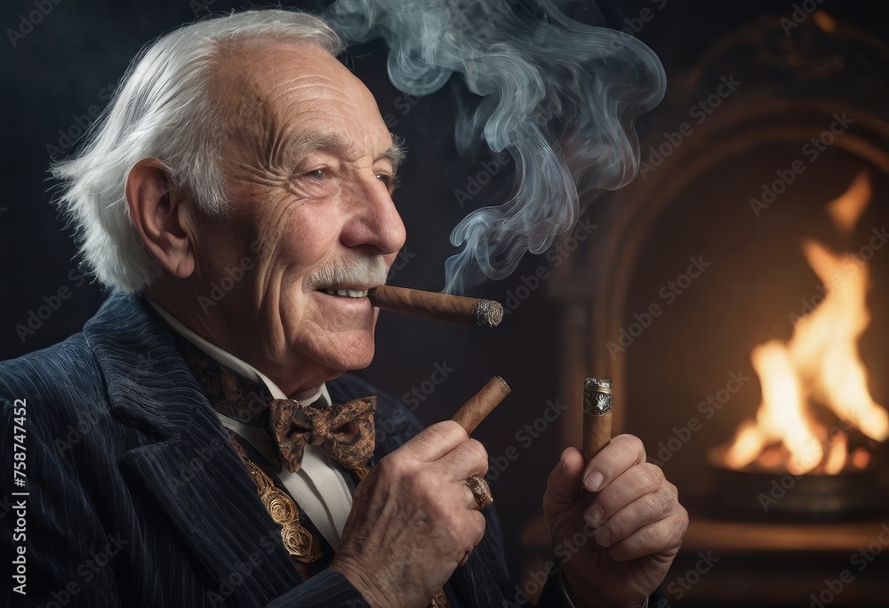 Fototapeta premium Portrait of serious senior man painting model airplane in workshop at home. Mature professional engineer wearing eyeglasses designing plane model. Concept of craft, handmade