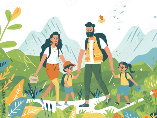  A family enjoys a hike in a scenic park surrounded by nature and fresh air. 