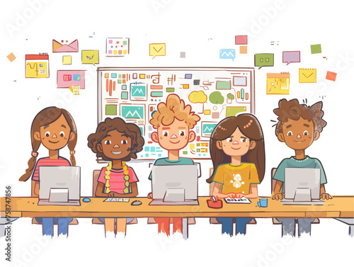  A group of students participate in a coding workshop learning the fundamentals of programming and creating simple games. 