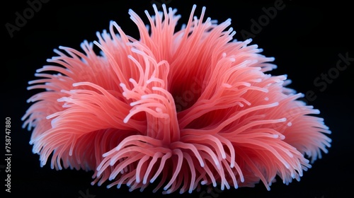 Colorful sea anemone in vibrant deep sea coral reef, showcasing mesmerizing harmony of marine life.