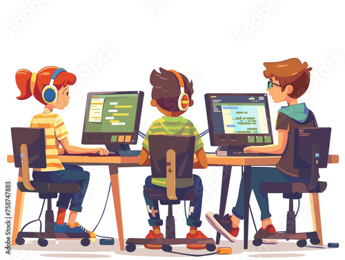  A group of students participate in a coding workshop learning the fundamentals of programming and creating simple games. 