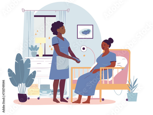  A midwife patiently assists a woman in labor offering comfort and guidance during childbirth. 