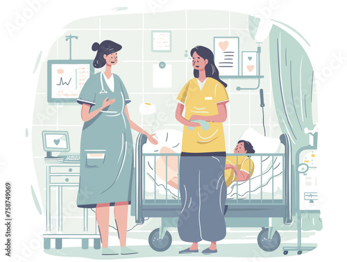  A midwife patiently assists a woman in labor offering comfort and guidance during childbirth. 