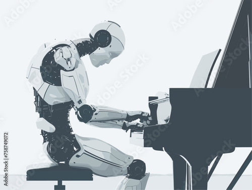  A musician composes music with the assistance of a robotic AI utilizing its algorithms to generate innovative melodies and harmonize with the artist's creative vision. 
