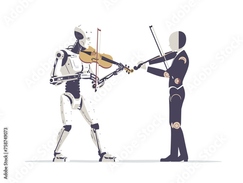  A musician composes music with the assistance of a robotic AI utilizing its algorithms to generate innovative melodies and harmonize with the artist's creative vision. 