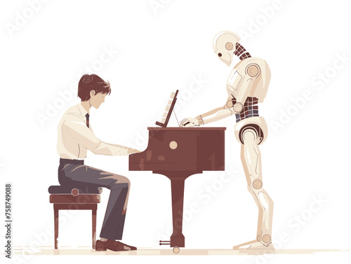  A musician composes music with the assistance of a robotic AI utilizing its algorithms to generate innovative melodies and harmonize with the artist's creative vision. 