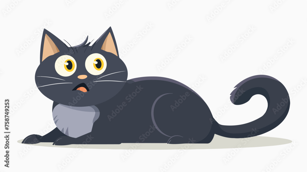 flat color style cartoon surprised cat flat vector illustration