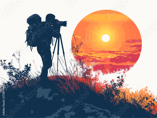  A photographer races against fading light frantically adjusting settings to capture the final moments of a breathtaking sunset. 