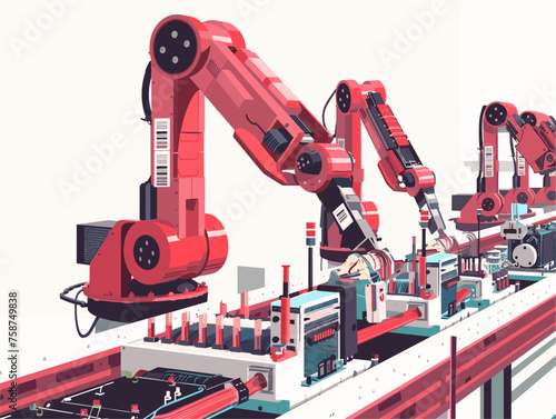  A robotic arm assembles intricate electronics on a production line working with high precision and speed to meet manufacturing demands. 