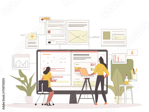  A software developer collaborates with a graphic designer integrating visual elements into a functional user interface. 