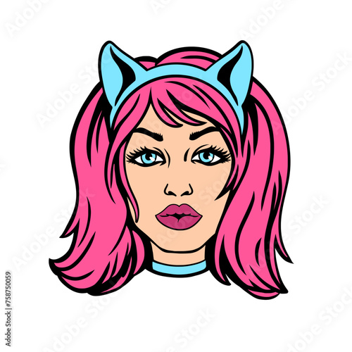 Pop Art Comic Girl With Cat Ears SVG Cutting File Vector Illustration