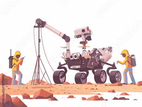  A team of engineers repairs a malfunctioning robot on a Mars rover ensuring its continued exploration of the red planet. 