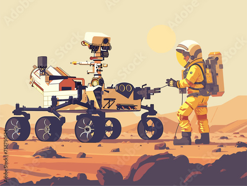  A team of engineers repairs a malfunctioning robot on a Mars rover ensuring its continued exploration of the red planet. 