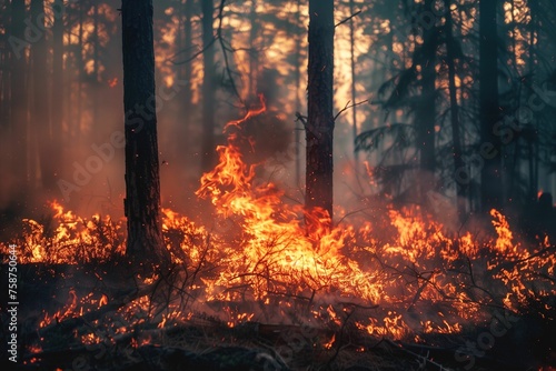forest fire, a wildfire in the summer. photo